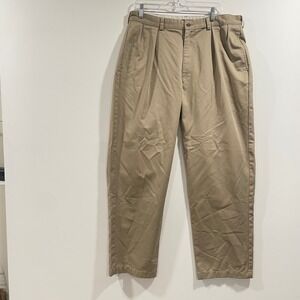 Polo Ralph Lauren Vintage Mens Double Pleated Chino Pants Tan Khaki Cotton 36/32